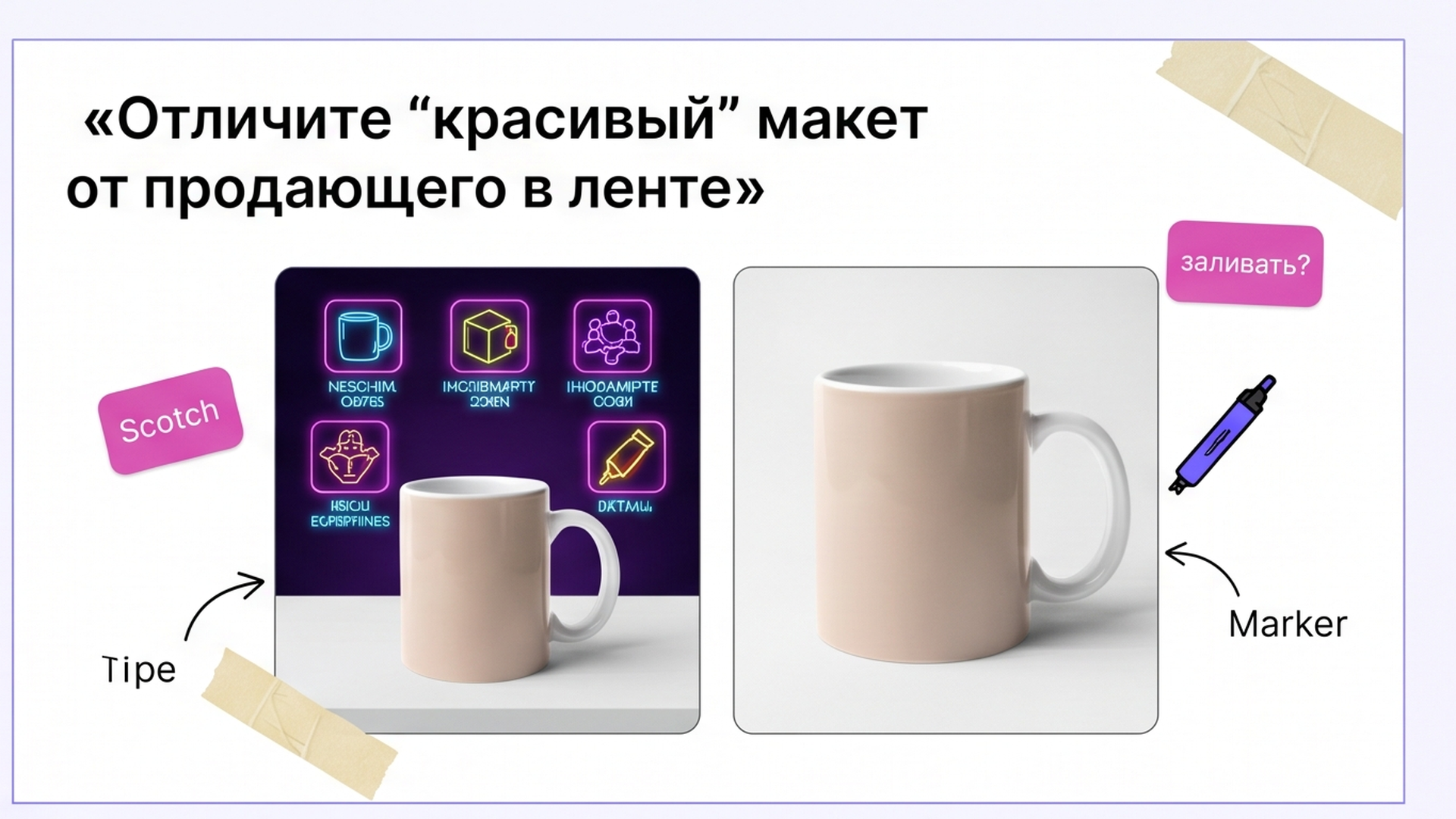 Сравнение: зашумлённая обложка кружки vs чистая продающая плитка