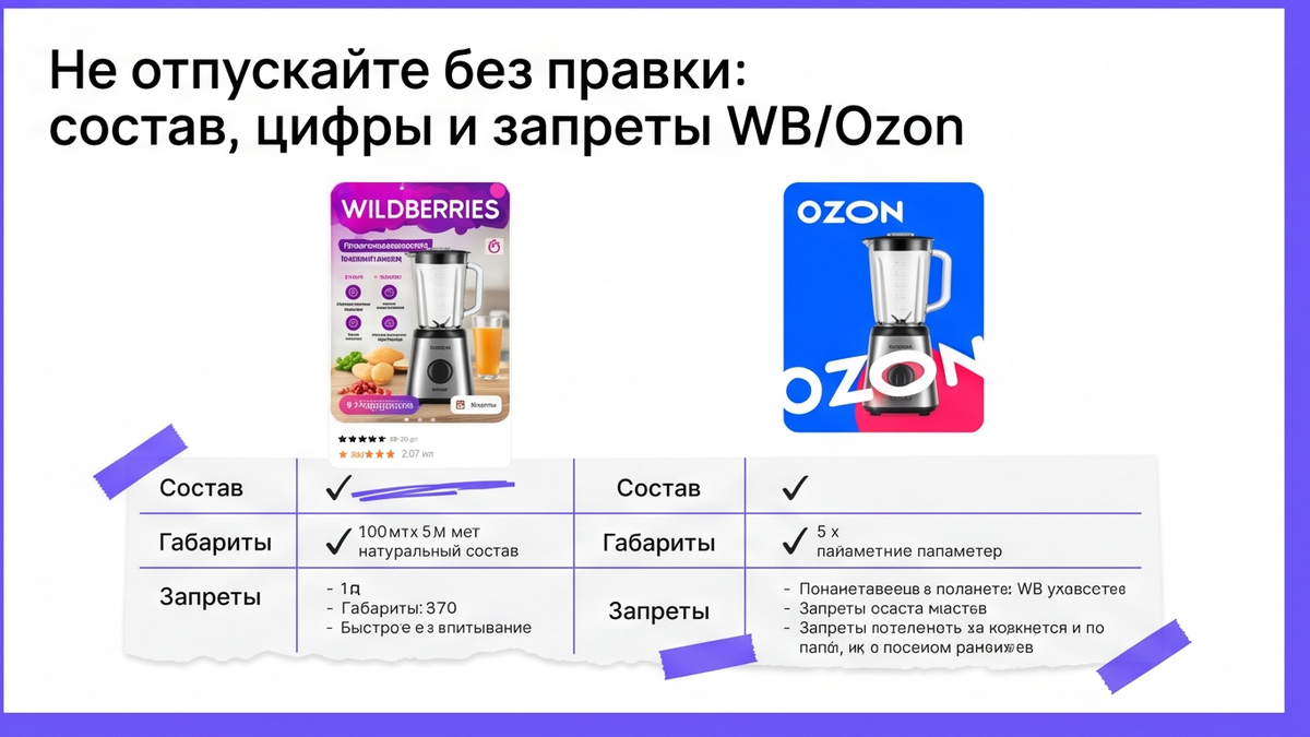 Сравнение карточек WB и Ozon: проверка состава и цифр перед публикацией