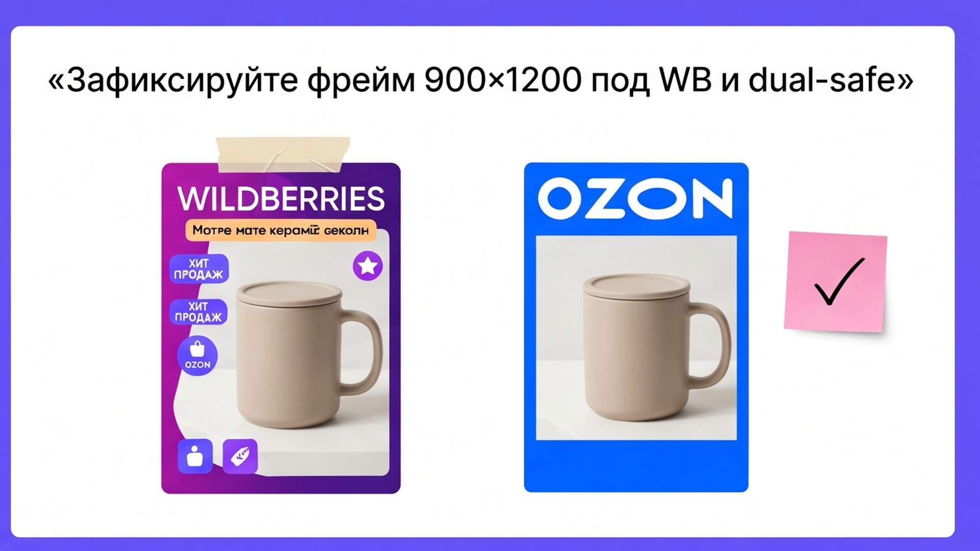 Сравнение фреймов 900×1200: карточки WB и Ozon с керамической кружкой