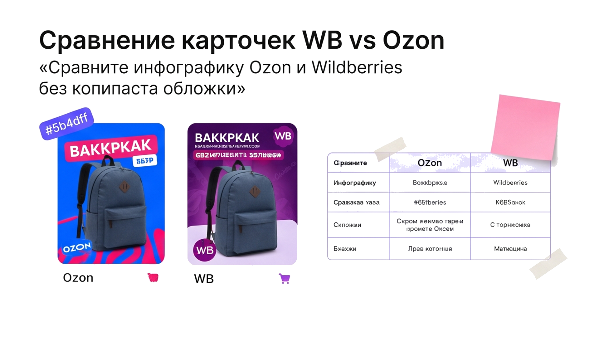 Сравнение инфографики Ozon и Wildberries: разная плотность на первом кадре