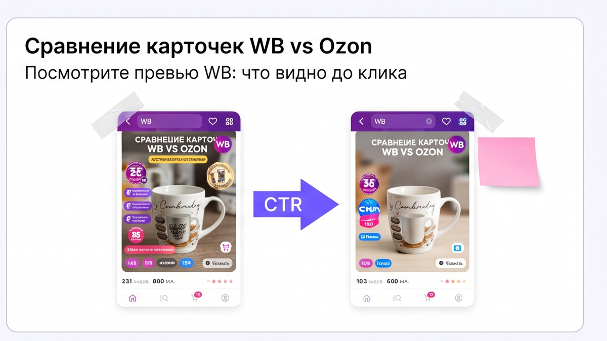 Сравнение превью WB: кружка с восемью плашками против чистой обложки