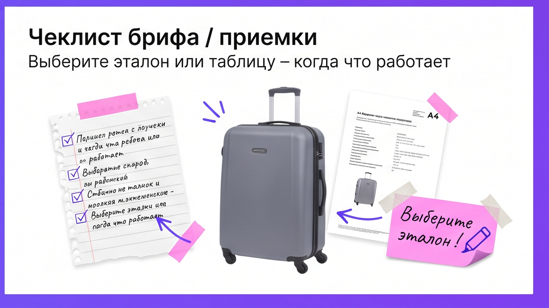 Чеклист: эталон А4 рядом с чемоданом или таблица габаритов