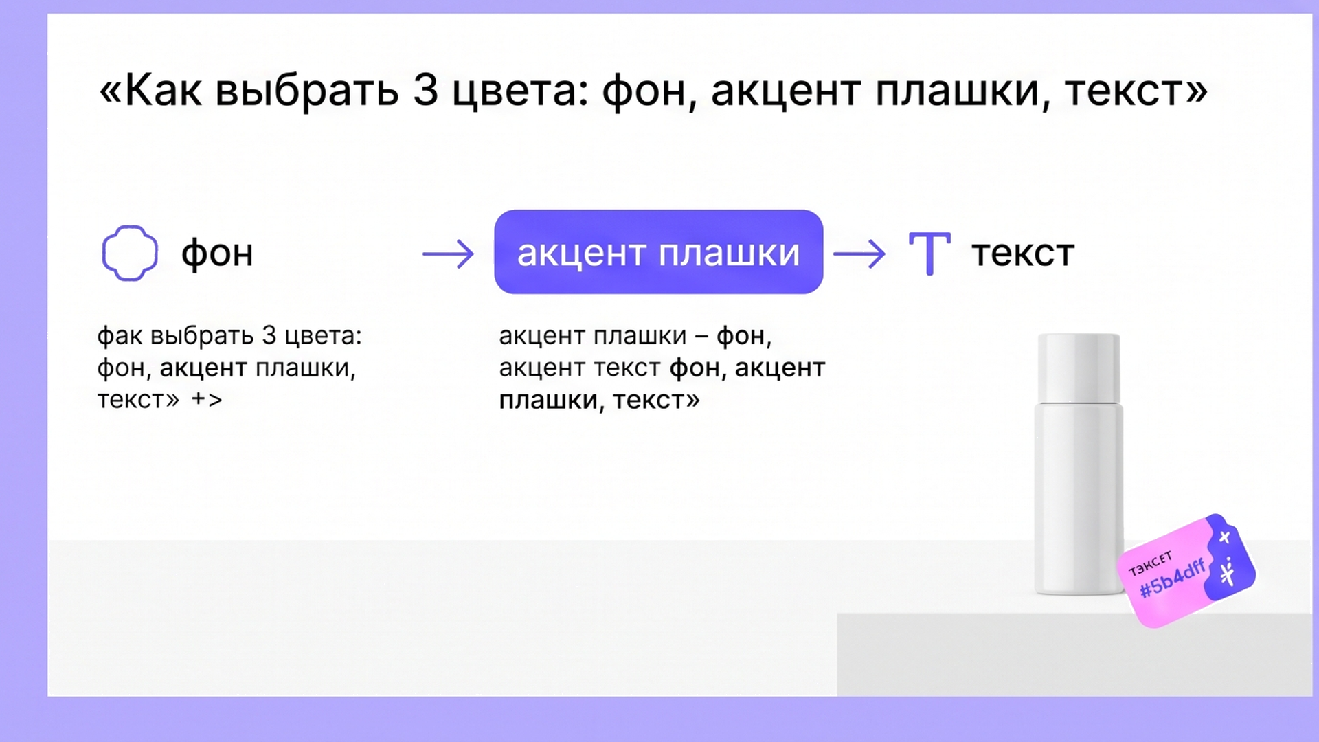 Три роли палитры карточки: нейтральный фон, акцент плашки, цвет текста